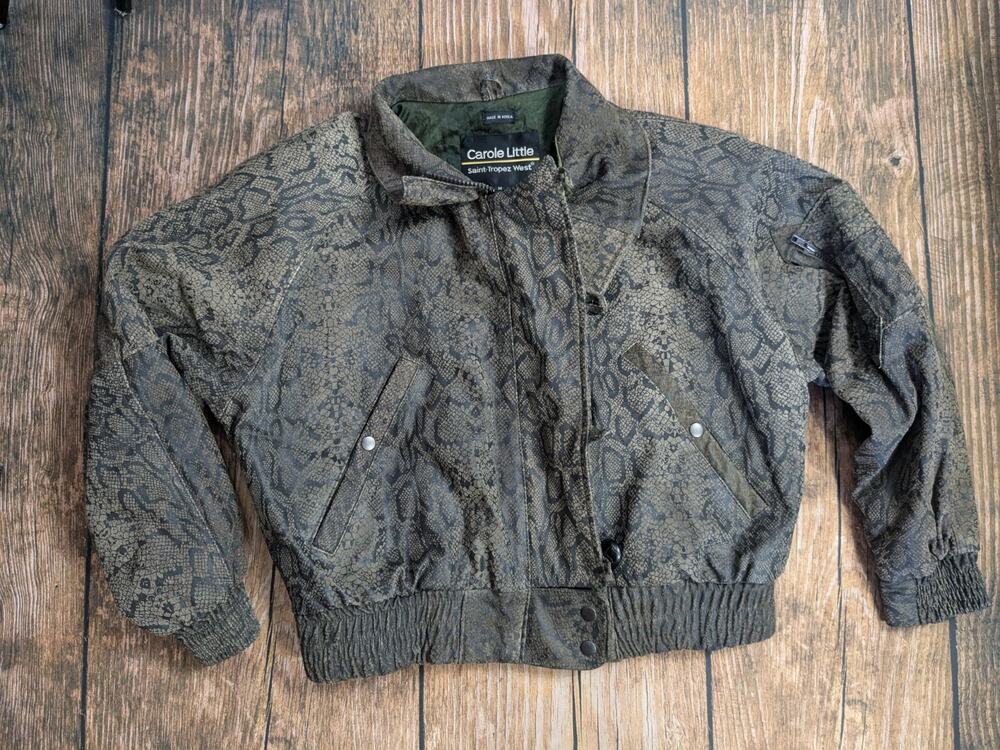 80s 90s Vintage Carole Little Jacket Womens M Snake Skin Print Pockets Grunge